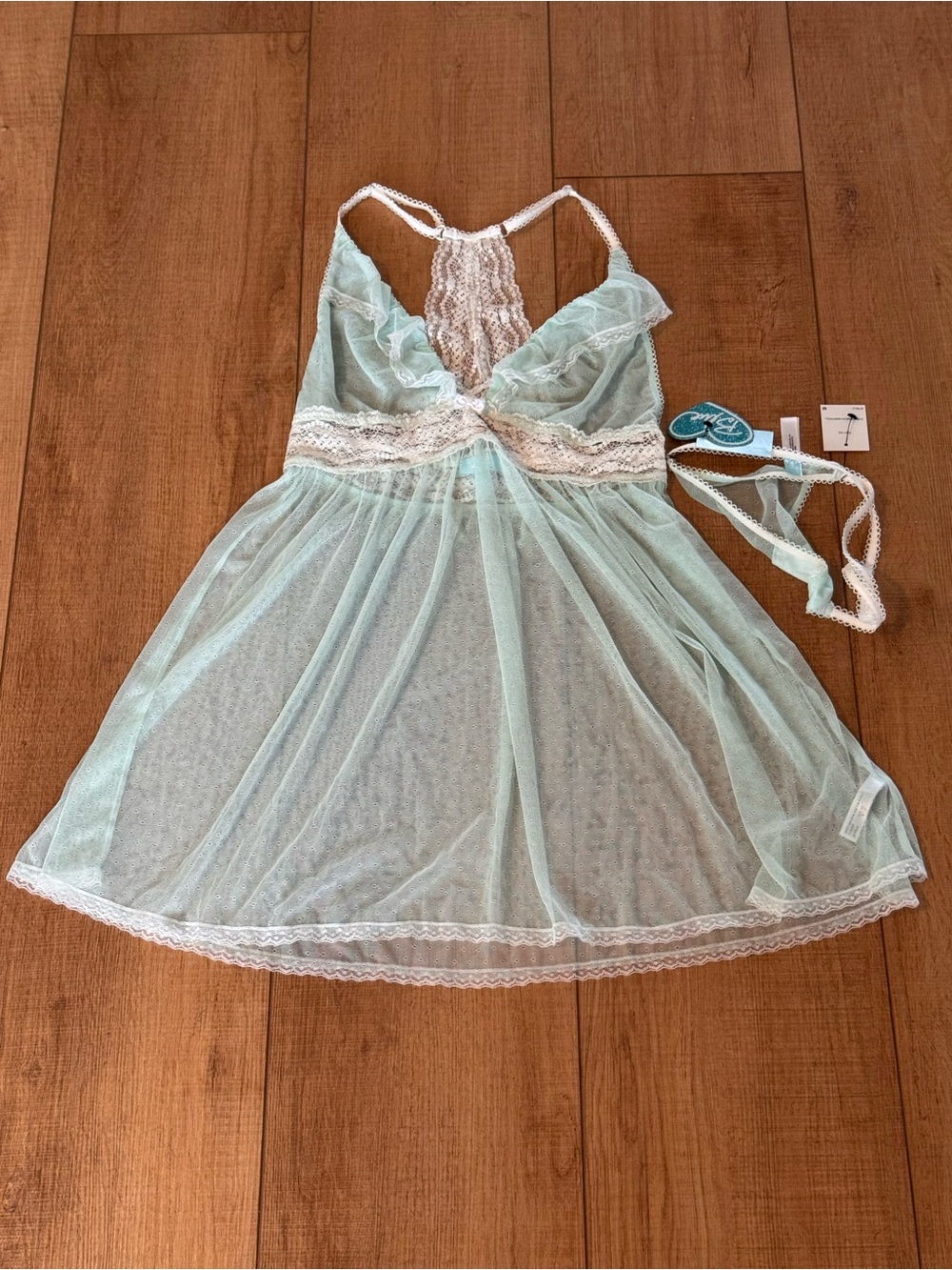 Blue by Betsey Johnson Eyelet Mesh Babydoll G-String Set M NWT Y2K Coquette
